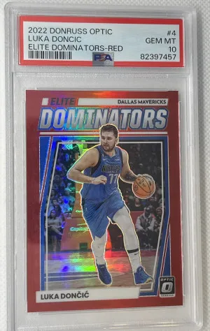 2022-23 Donruss Optic Luka Doncic elite dominators red /99 PSA 10 front