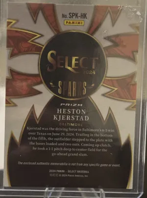 2024 Panini - Select Baseball Sparks Flash Prizm Heston Kjerstad Rookie Jersey back