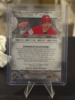2024-25 Artifacts Patrick Kane Gold Materials Dual Game Used Relics /299 back