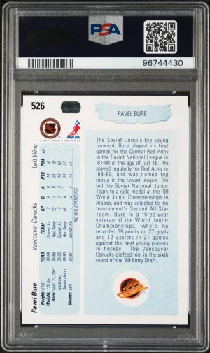 1990 Upper Deck Pavel Bure Young Guns RC Rookie PSA 9 MINT Canucks back