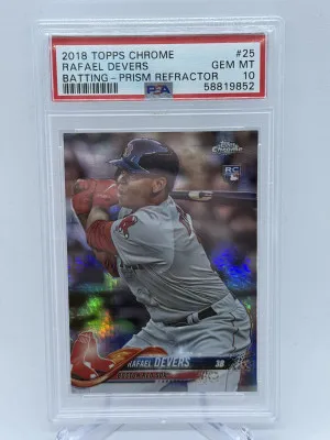 2018 Topps Chrome Rafael Devers Batting-Prism Refractor Rookie PSA 10 front