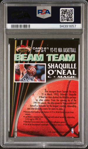 1992 Stadium Club Beam Team Shaquille O'neal Beam Team back