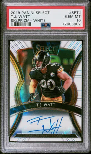 2019 Panini Select Signatures Prizm T.j. Watt Sig.prizm-White /10 PSA 10 front