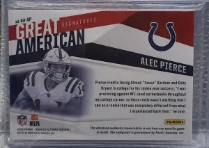 2023 Panini Rookies And Stars #GA-AP Alec Pierce Great American Signatures Patch Autograph Numbered 24/25 back