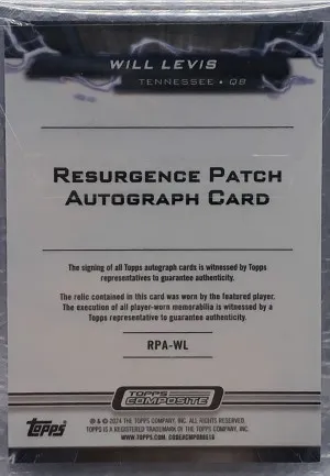 2024 Topps Composite #RPA-WL Will Levis  Resurgence Patch Autograph Numbered 24/99 back