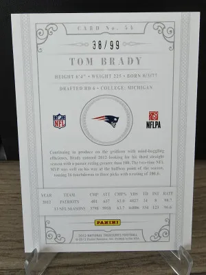2012 National Treasures Tom Brady 38/99 back