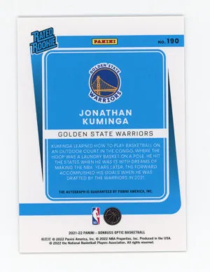 2021-22 Donruss Optic JONATHAN KUMINGA Rookie RC ON-CARD AUTO AUTOGRAPH #190 SSP back