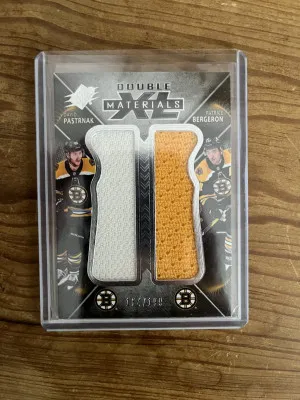 2018-19 SPx Double XL materials David Pastrnak Patrice Bergeron /199 front