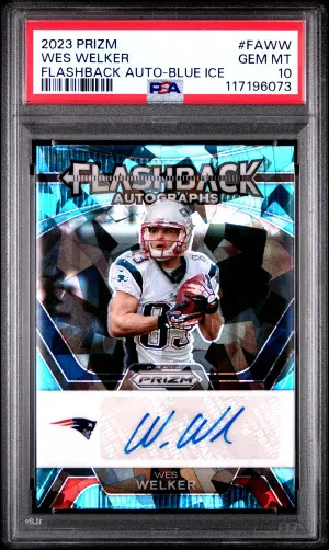 2023 Panini Prizm Flashback Autographs Wes Welker Flashback Auto-Blue Ice front