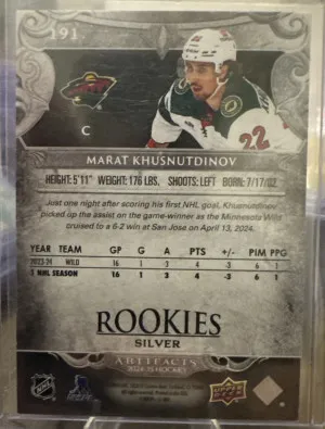 2024-25 Upper Deck Artifacts #191 Marat Khusnutdinov Silver /999 Rookie Wild back