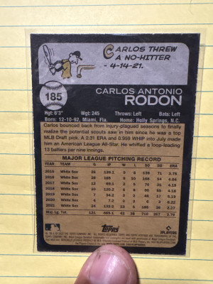 Topps heritage blue sparkle, Carlos Rodon back