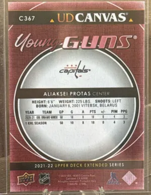 2021-22 Upper Deck Extended Series Aliaksei Protas UD Canvas Young Guns back