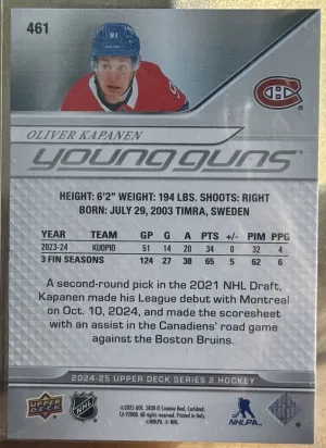 2024-25 Oliver Kapanen Young Guns back