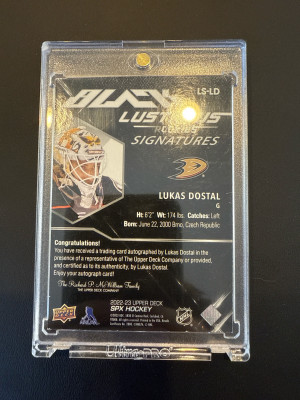 Lukas Dostal Black Lustrous Rookie Signatures /299 back