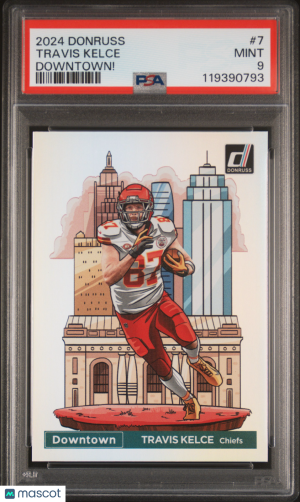 2024 Panini Donruss Downtown! Travis Kelce #7 PSA 9 front