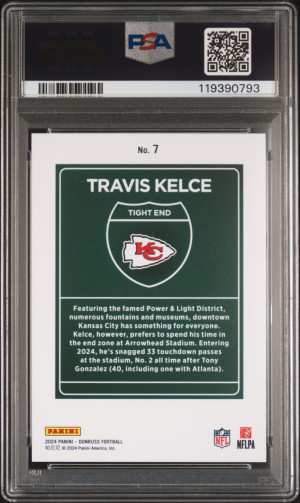 2024 Panini Donruss Downtown! Travis Kelce #7 PSA 9 back