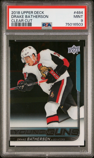 2018 Upper Deck Drake Batherson Young Guns Clear Cut PSA 9 Mint front