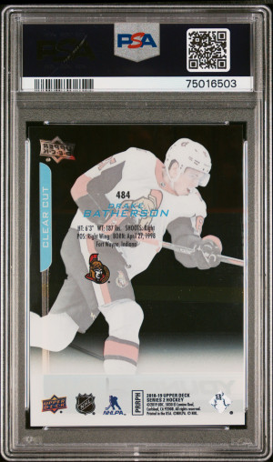 2018 Upper Deck Drake Batherson Young Guns Clear Cut PSA 9 Mint back