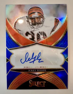 2024 Select Signatures Ickey Woods Blue Prizm Auto #23/99 front
