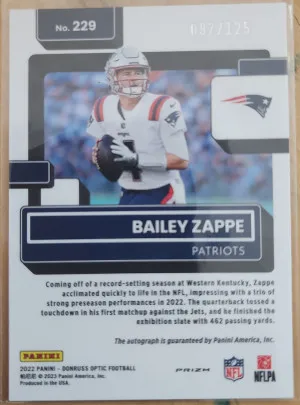 2022 Donruss Optic Nailet Zappe Auto 97/125 back