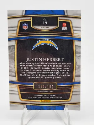 2021 Panini Select Prizm Justin Herbert #19 Blue /199 back