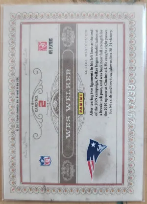 2011 Gold Standard Wes Welker Anniversary 291/299 back