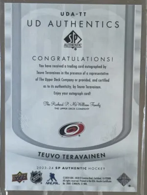 2023-24 SP Authentic - UD Authentics Teuvo Teravainen Auto #UDA-TT back