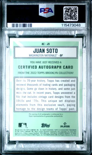 2022 Topps Brooklyn Collection Autograph Juan Soto Autograph-Blue /30 back