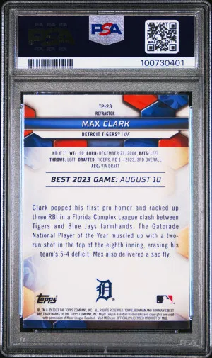 2023 Bowman's Best Top Prospects Max Clark Top Prospects-Refractor back