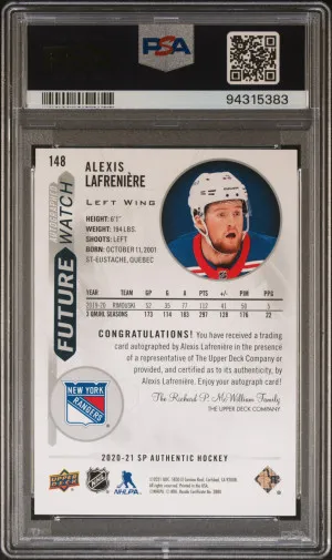 2020 Sp Authentic Alexis Lafreniere Autograph back