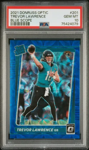 2021 Panini Donruss Optic Trevor Lawrence Blue Scope PSA 10 front