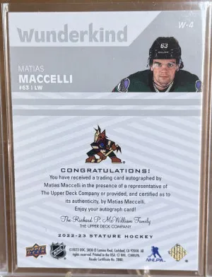 Matias Maccelli AUTO 2022-23 UD Stature Wunderkind   #W-4 back