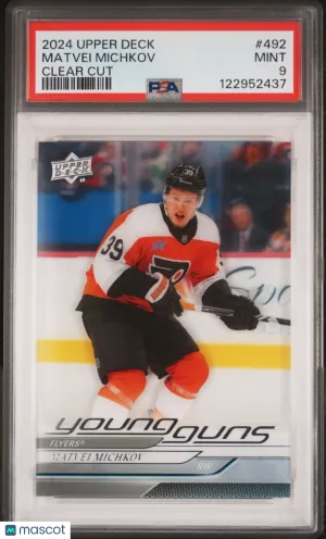 Matvei Michkov 2024-25 Upper Deck Young Guns Clear Cut YG Rookie #492 PSA 9 front