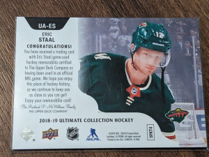 2018-19 Upper Deck Ultimate Collection Ultimate Access Tier 1 Eric Staal #UA-ES back