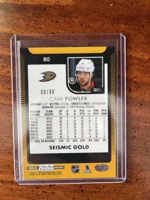 21-22 O pee Chee platinum Cam Fowler Seismic Gold /50 (Bookend) back