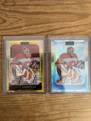 21-22 O pee Chee platinum Jacob Markstrom lot - seismic gold /50 and arctic freeze /99 front