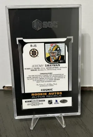 21-22 O-Pee-Chee Platinum Jeremy Swayman Cosmic Rookie Auto SGC 9 back