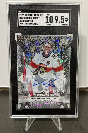 22-23 UD Ice Spencer Knight White Snowflake Auto SP SGC 9.5/10 front