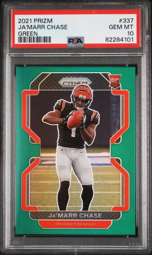 2021 Panini Prizm Ja'marr Chase Green PSA 10 front