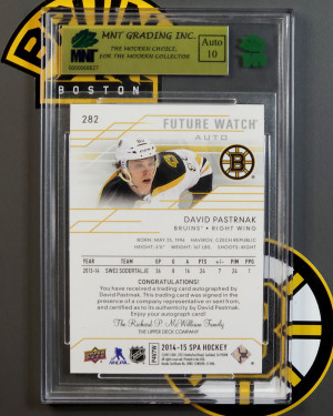 2014-15 SP Authentic Future Watch Auto /999 David Pastrnak MNT 9.5 / 10 Auto back