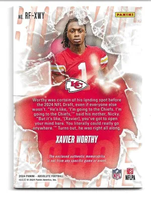 2024 Absolute Rookie Force Jerseys #RF-XWY Xavier Worthy (RC) - Kansas City Chiefs back