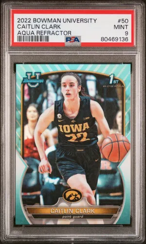 2022 Bowman Chrome University Caitlin Clark Aqua Refractor front