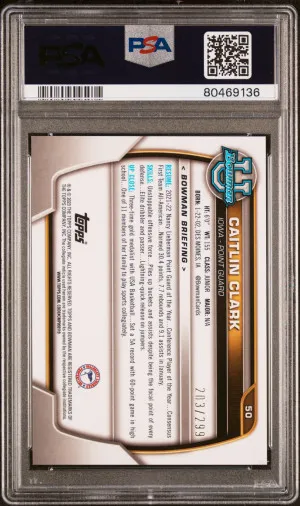 2022 Bowman Chrome University Caitlin Clark Aqua Refractor back