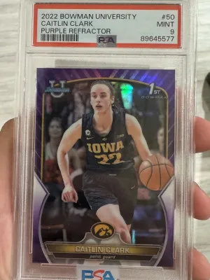 2022 Bowman Chrome University Caitlin Clark Purple Refractor front