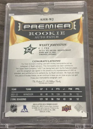 2022-2023 Premier Wyatt Johnston RPA /99 Horizontal back