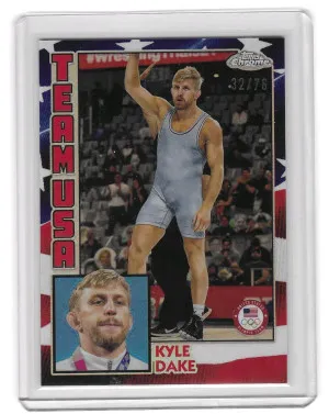 2024 Topps Chrome U.S. Olympic Kyle Dake 1984 Topps US FLAG Refractor /76 front