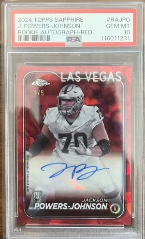 2024 Topps Sapphire Jackson Powers-Johnson RC red /5 auto PSA 10 POP 1 front
