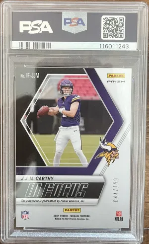 2024 Mosaic JJ McCarthy RC In Focus red auto /199 PSA 9 back