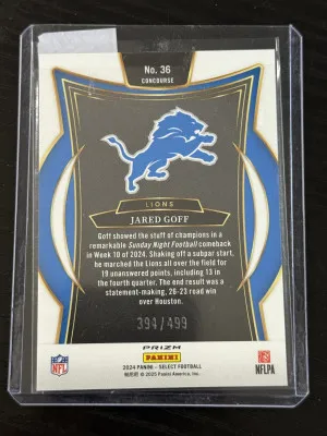 2024 Select - Jared Goff - Orange Shock - 394/499 back