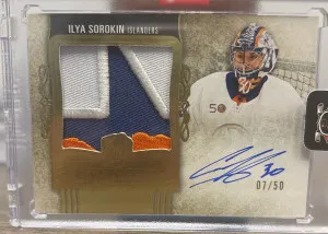 2022-23 The Cup Ilya Sorokin Limited Logos 3 Color Patch Auto /50 front
